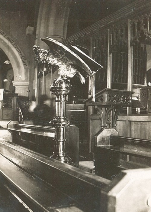 Photo showing the brass eagle lectern in the church