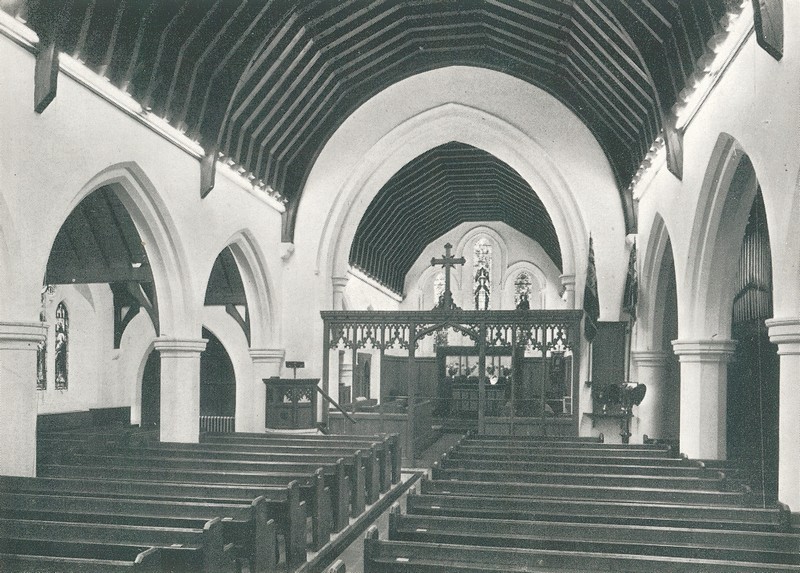 Photo of the interior of Christ Church showing the newly painted walls after its 1952 renovation