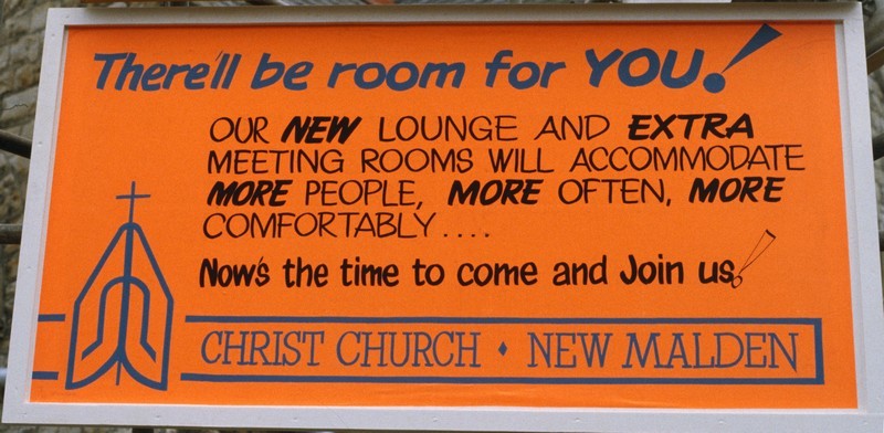 Poster advertising the new Christ Church Centre 'There'll be room for YOU! Our new lounge and extra meeting rooms will accommodate more people, more often, more comfortably'