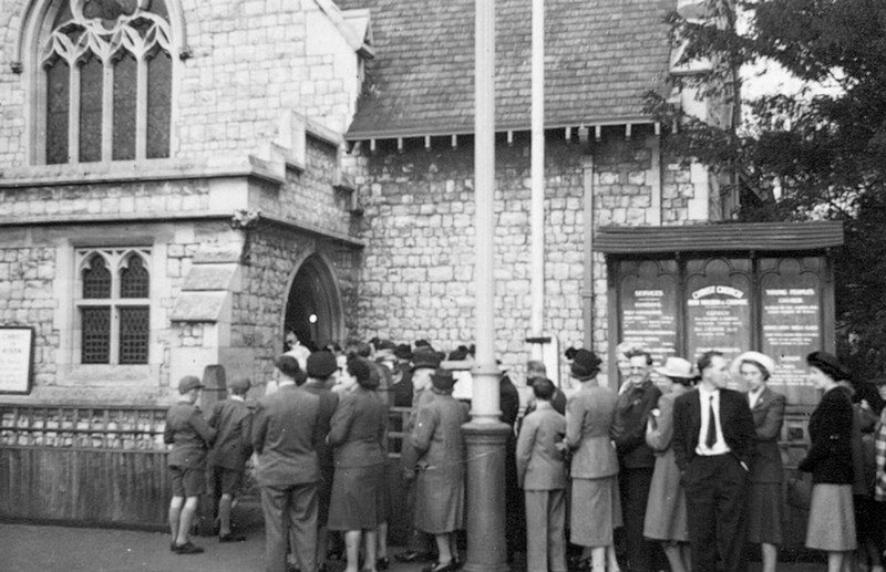 Photo of a line of people queuing to enter Christ Church