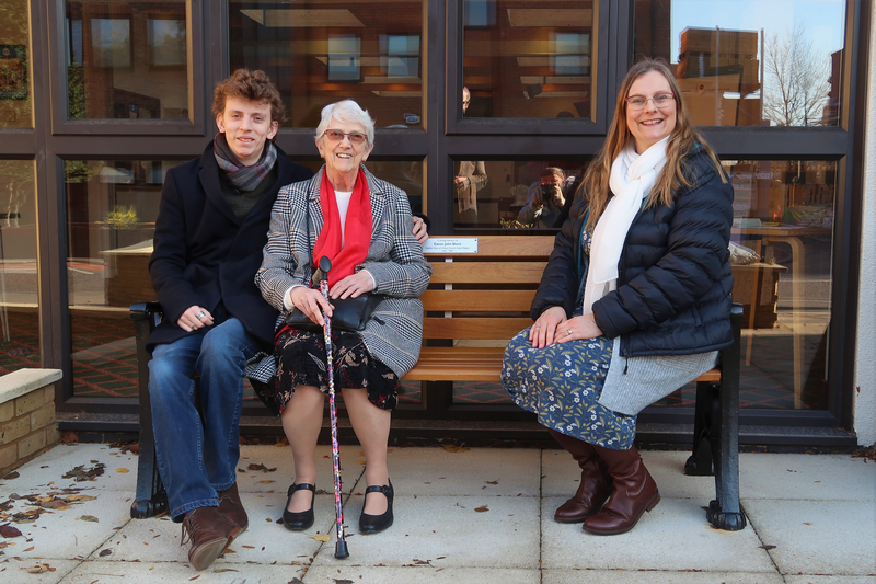 Photo of Sheila and Ruth Short on the bench dedicated to John Short