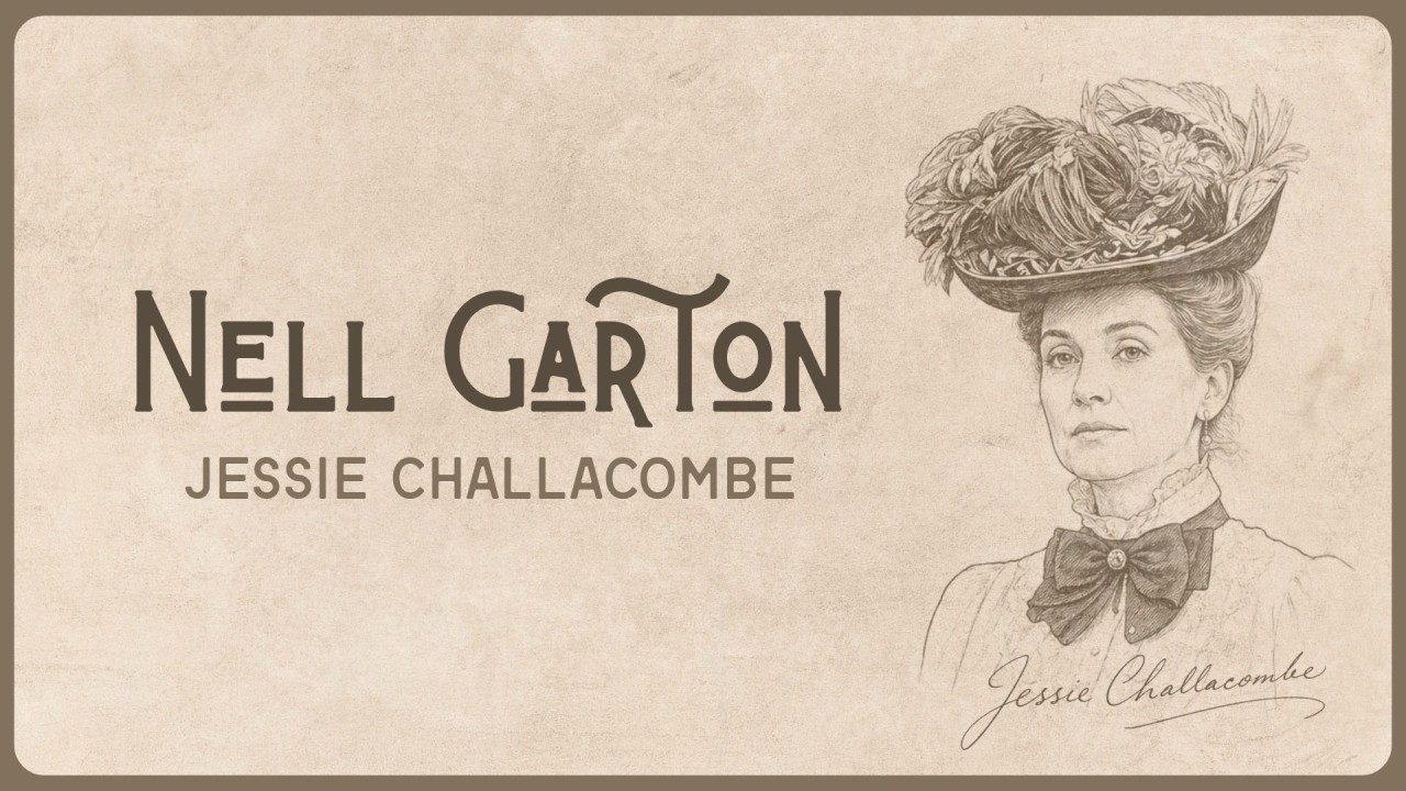 Nell Garton by Jessie Challacombe - against a sepia background accompanied by pencil drawings of the author