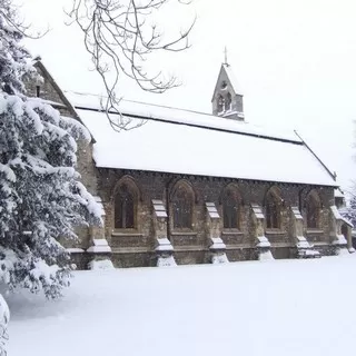 Photo of Christ Church in the snow taken in the 1990s